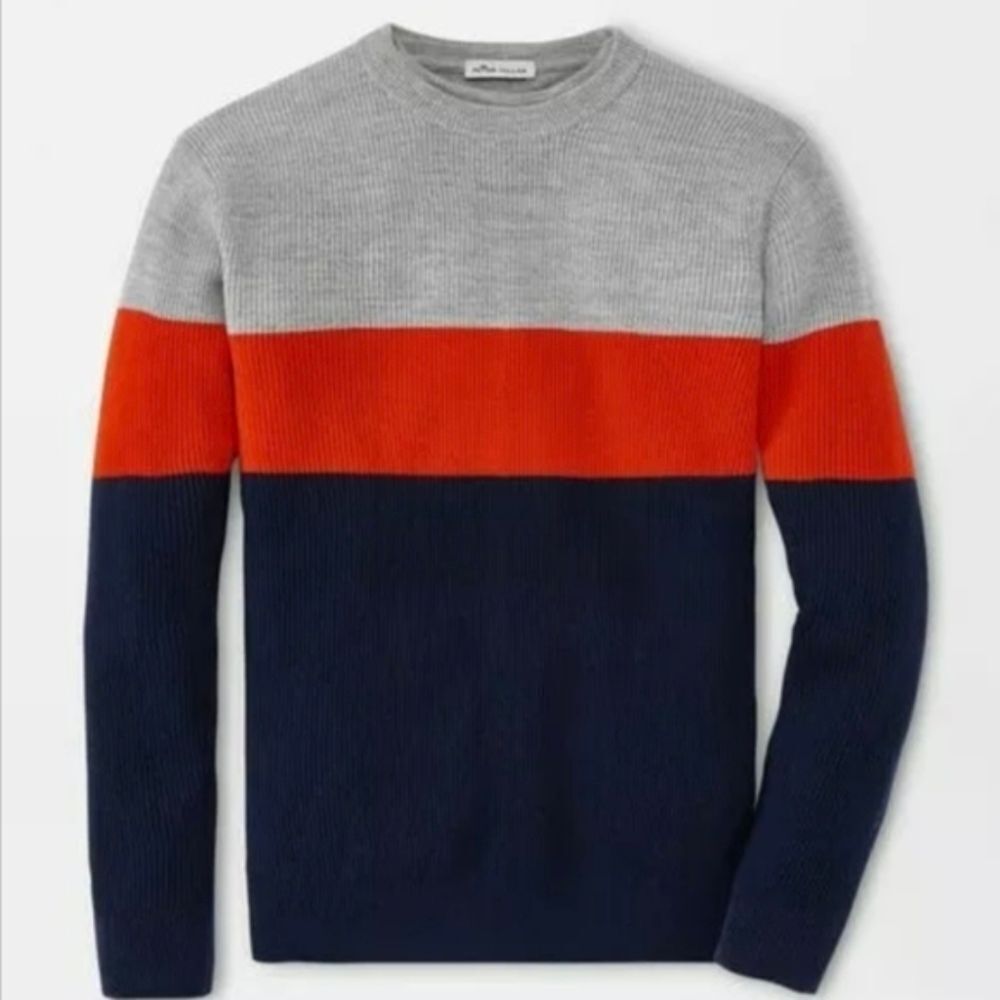 Peter Millar Crown Men's Après Ski Merino Wool Ribbed Sweater Gray Navy XLT